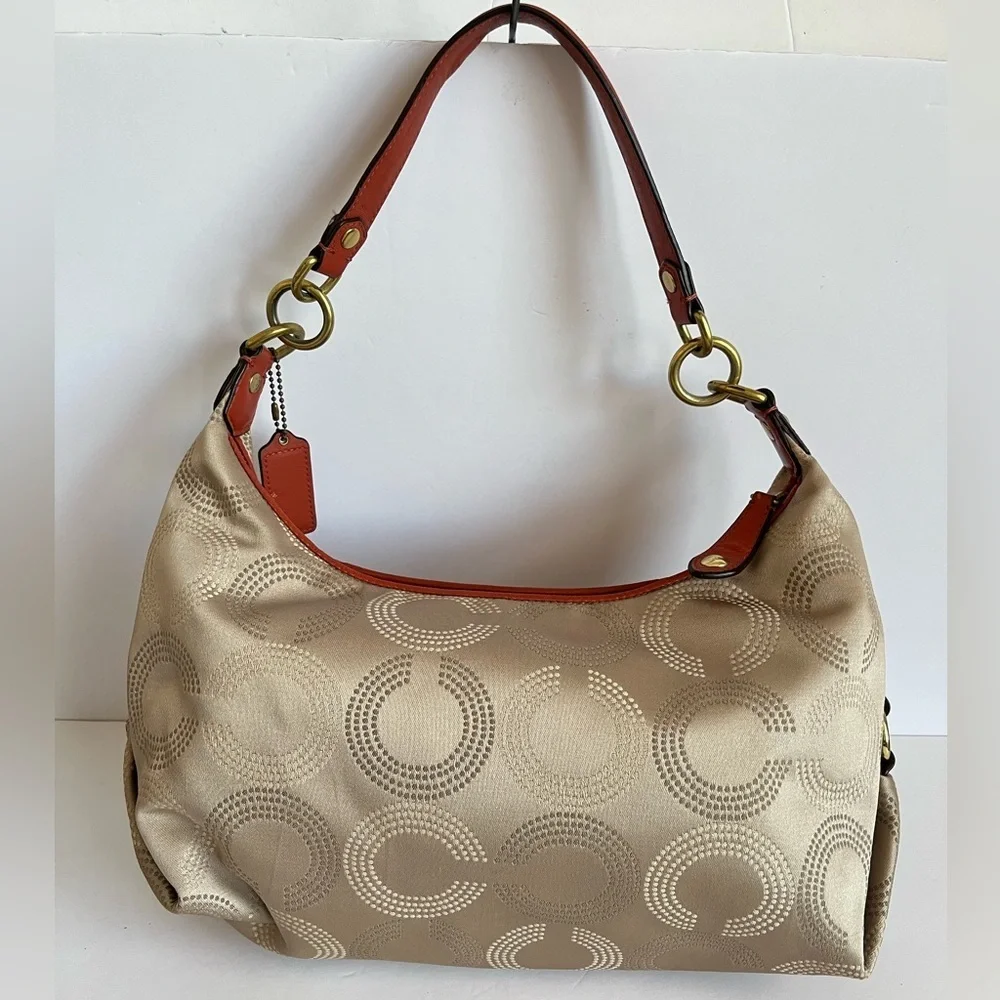 Coach Ashley Op Art Hobo Bag Khaki Orange F20031 - Picture 2 of 10